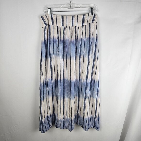 Free People Loose Change Maxi Skirt Size 12 Blue Striped Tie Dye Boho Linen - Picture 5 of 10